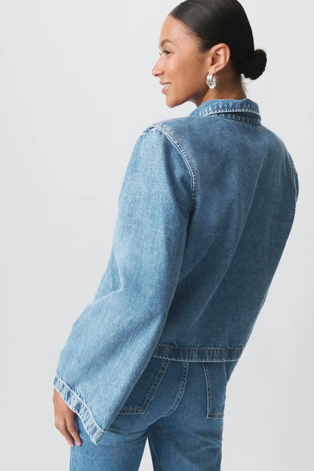 Womens Fashion Denim Jacket Coat Tie Front Lapel Long Sleeve Shirt Denim Jacket Y2k Clothes