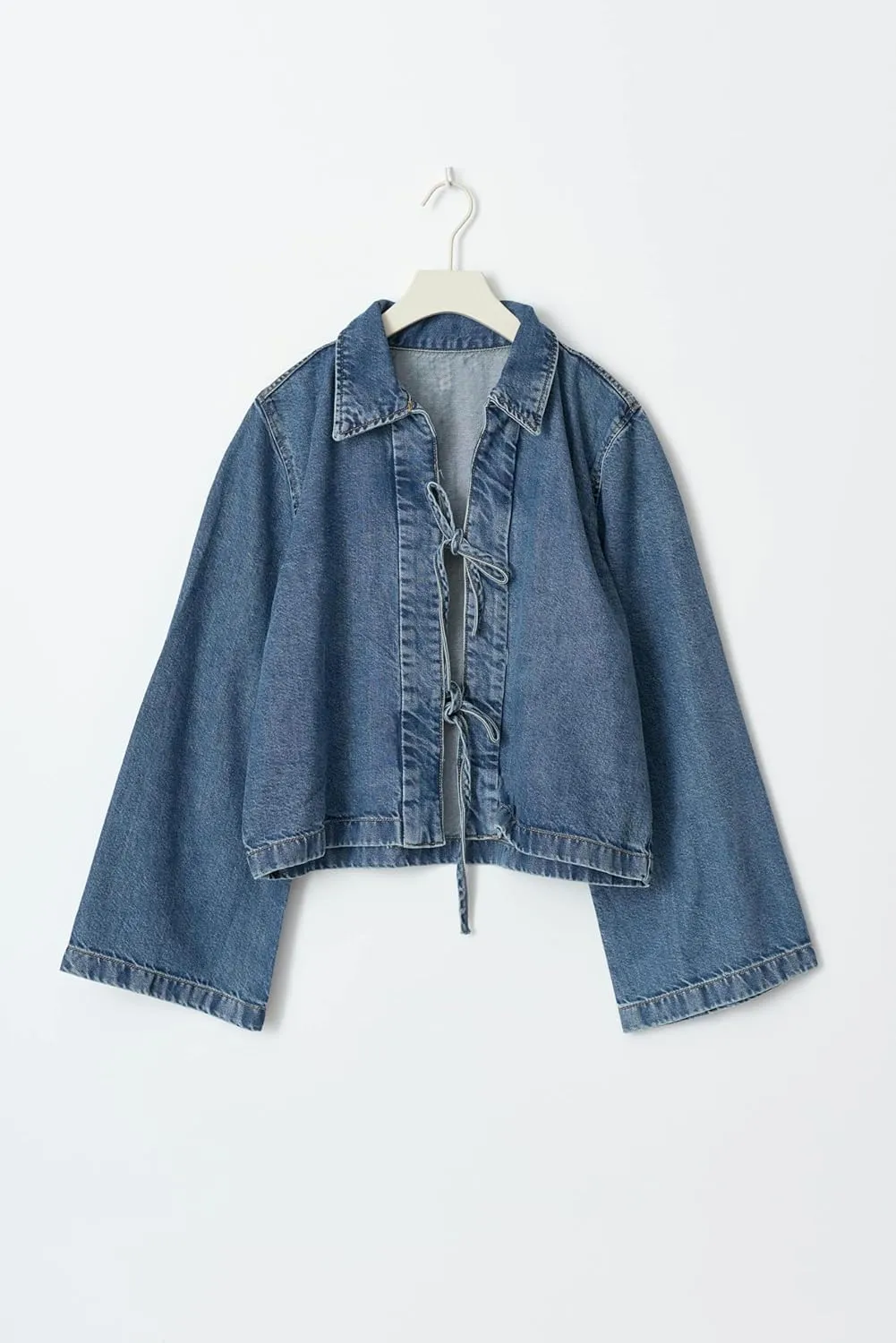 Womens Fashion Denim Jacket Coat Tie Front Lapel Long Sleeve Shirt Denim Jacket Y2k Clothes