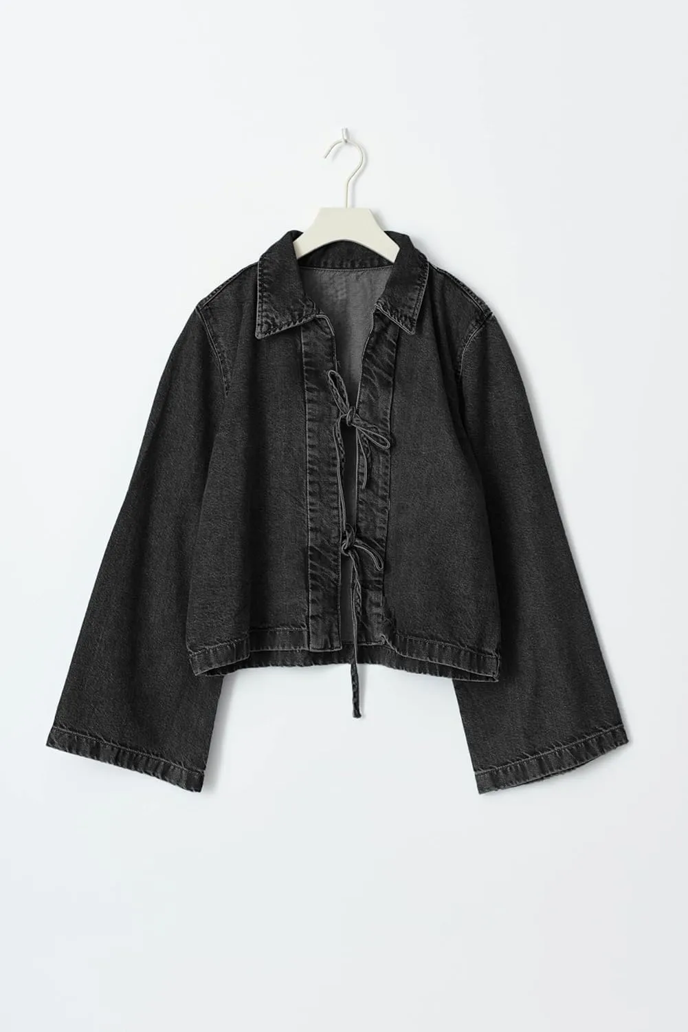 Womens Fashion Denim Jacket Coat Tie Front Lapel Long Sleeve Shirt Denim Jacket Y2k Clothes
