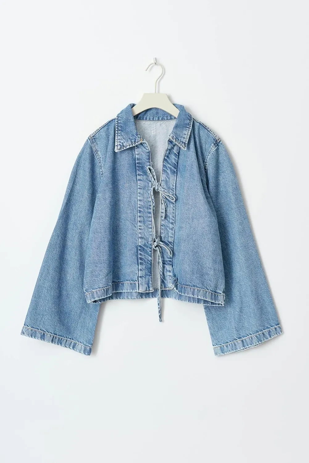 Womens Fashion Denim Jacket Coat Tie Front Lapel Long Sleeve Shirt Denim Jacket Y2k Clothes