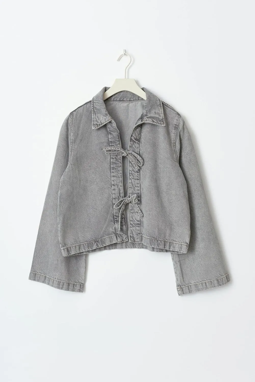 Womens Fashion Denim Jacket Coat Tie Front Lapel Long Sleeve Shirt Denim Jacket Y2k Clothes