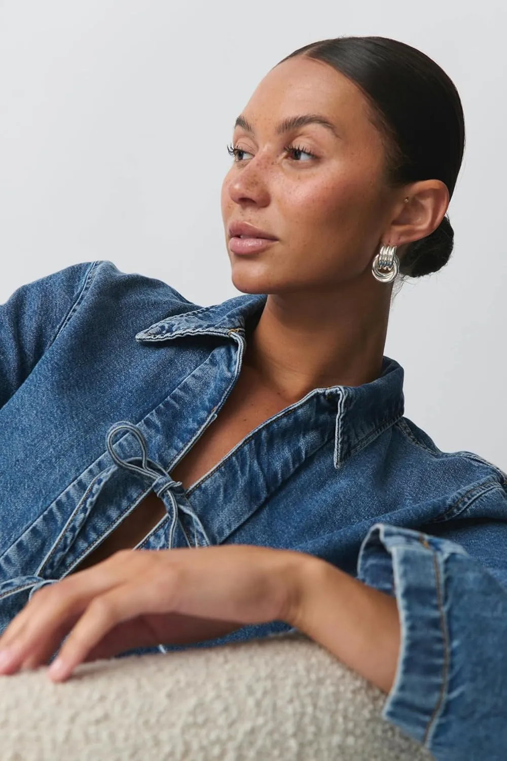 Womens Fashion Denim Jacket Coat Tie Front Lapel Long Sleeve Shirt Denim Jacket Y2k Clothes