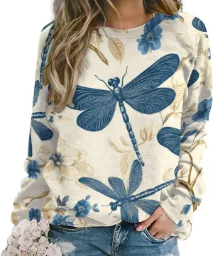 Womens Floral Sweatshirt Vintage Long Sleeve Crewneck Pullover Fall Tops Butterfly Graphic Oversized Casual Clothes