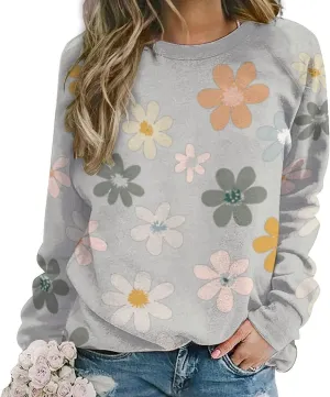 Womens Floral Sweatshirt Vintage Long Sleeve Crewneck Pullover Fall Tops Butterfly Graphic Oversized Casual Clothes