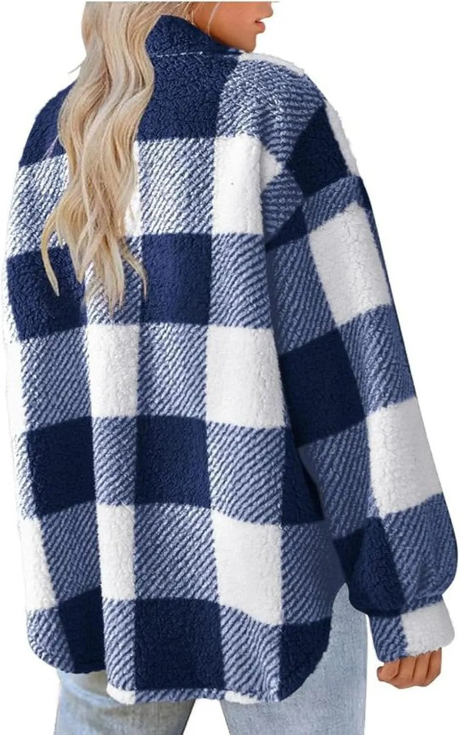 Womens Fuzzy Fleece Plaid Shacket Jacket Buffalo Plaid Flannel Sherpa Puffer Coat Button Down Sherpa Shacket