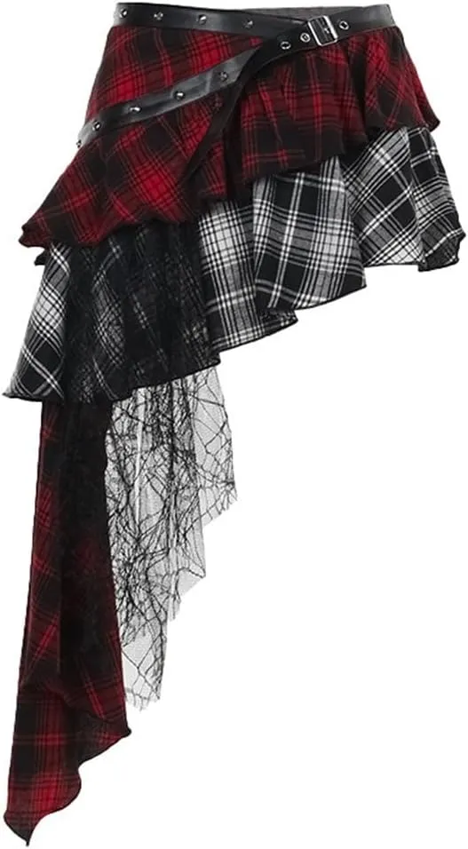 Women's Goth Long Maxi Skirts Asymmetrical Y2K Skirts Layered Ruffle Skirt