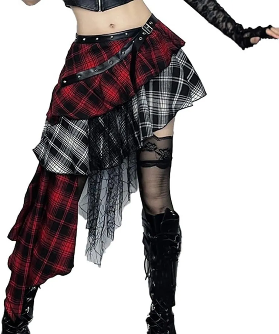 Women's Goth Long Maxi Skirts Asymmetrical Y2K Skirts Layered Ruffle Skirt