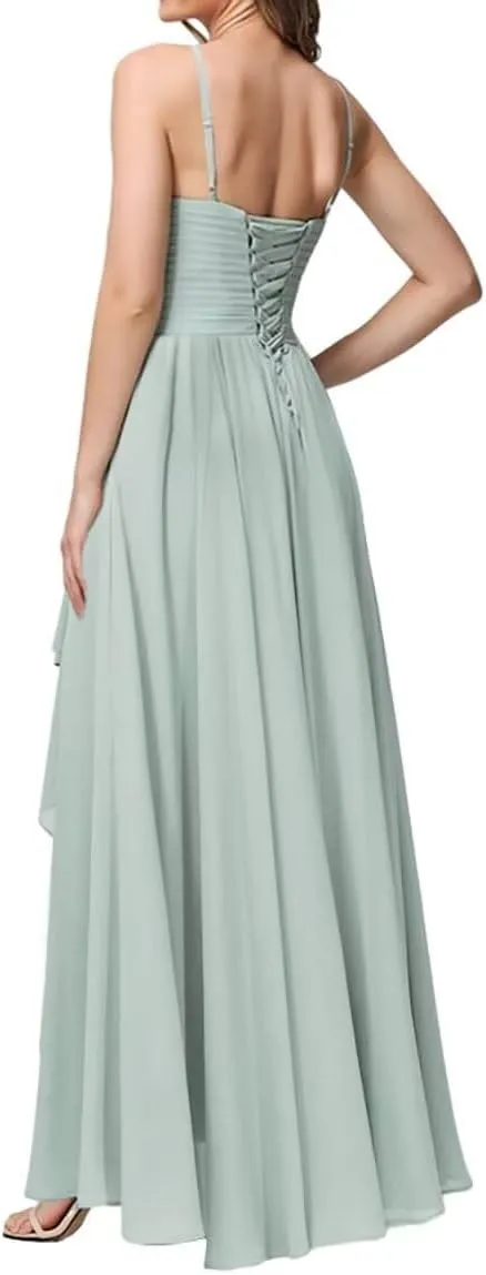 Women's Halter Bridesmaid Dresses Ruched Sleeveless Long Chiffon Bridesmaid Dresses