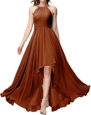 Women's Halter Bridesmaid Dresses Ruched Sleeveless Long Chiffon Bridesmaid Dresses