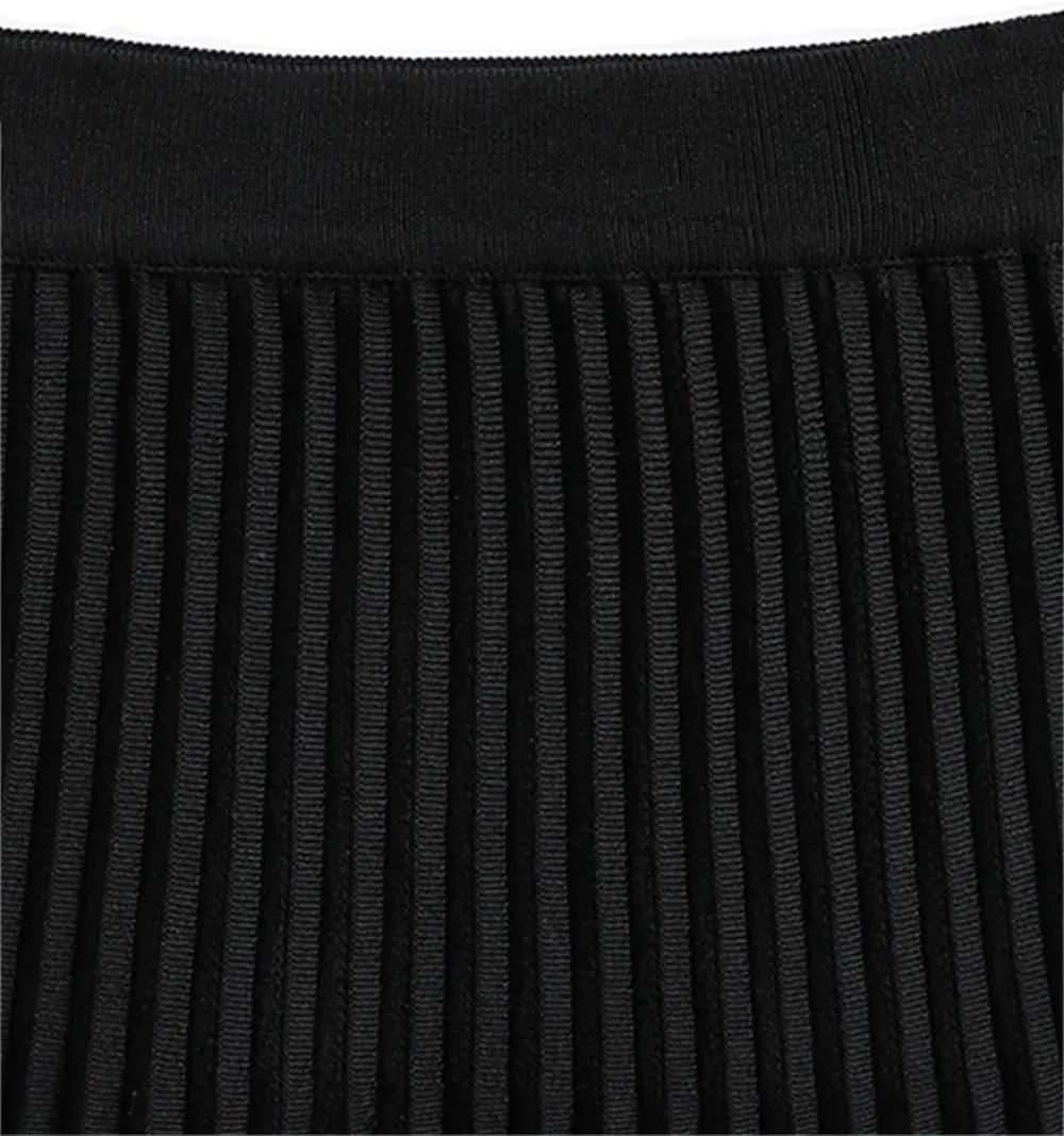 Women's Knitted Midi Skirt Loose High Waist Pleated Skirt Autumn and Winter A-Line Skirt