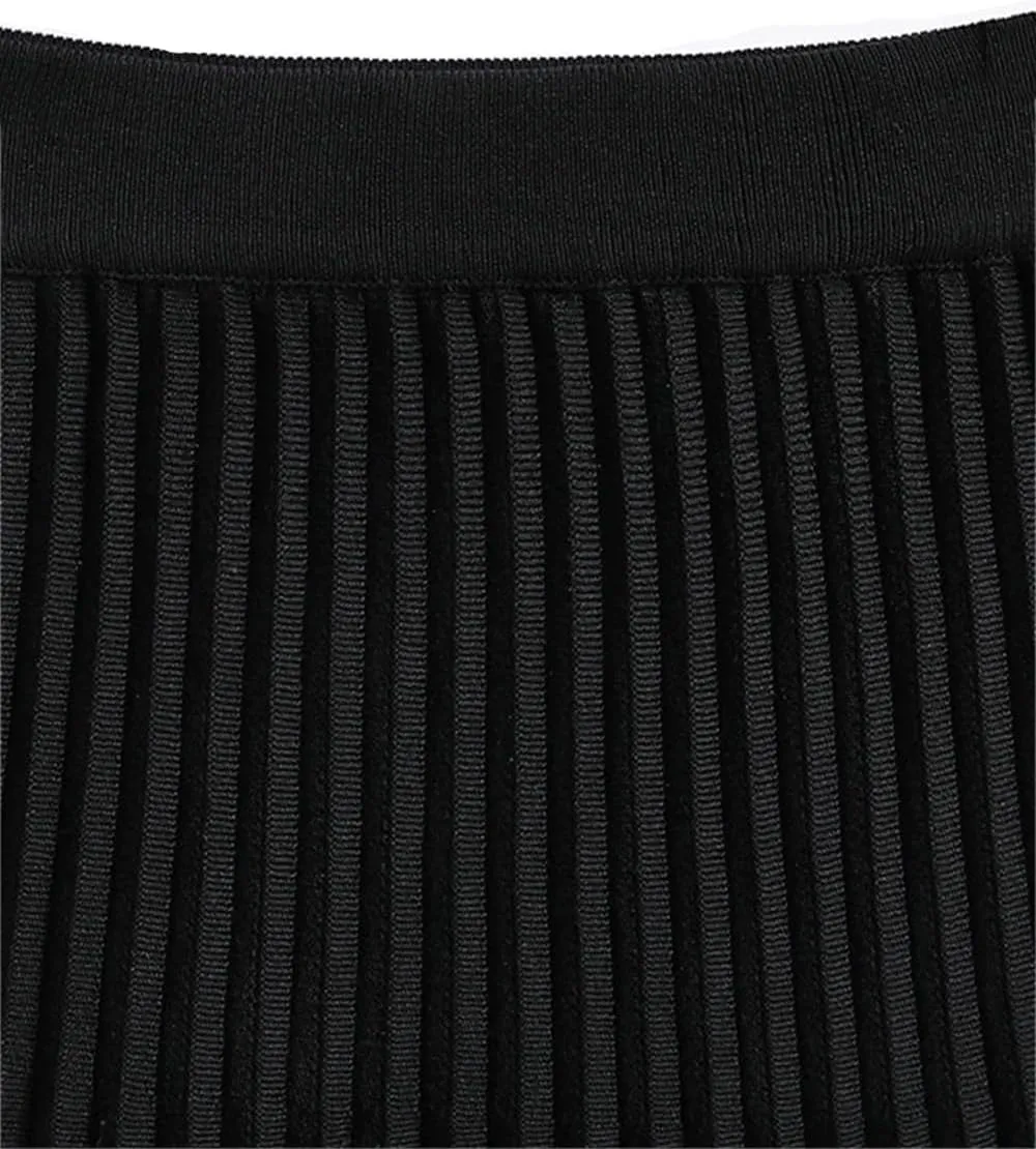 Women's Knitted Midi Skirt Loose High Waist Pleated Skirt Autumn and Winter A-Line Skirt
