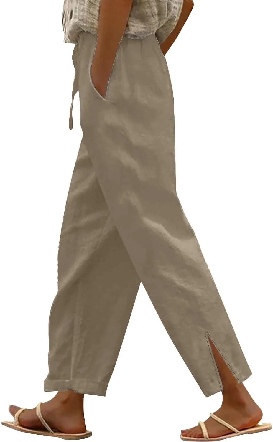 Womens Linen Pants Trendy 2025 Summer Casual Drawstring Elastic Waist Trousers Lightweight Beach Vacation Outfits