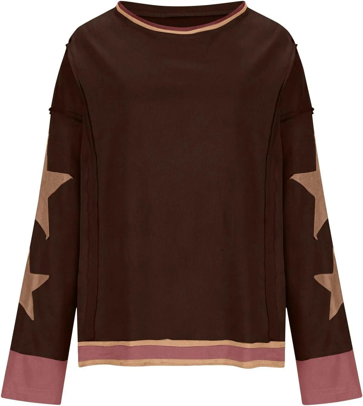 Womens Oversized Sweatshirts Fashion Y2k Tops Casual Crewneck Patchwork Pattern Pullover Shirt 2024 Streetwear