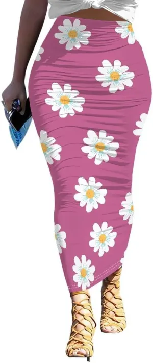 Women's Plus Size Midi Skirt Ruched Bodycon High Waist Wrap Long Skirts Slim fit Party Club Night Out Pencil Skirt