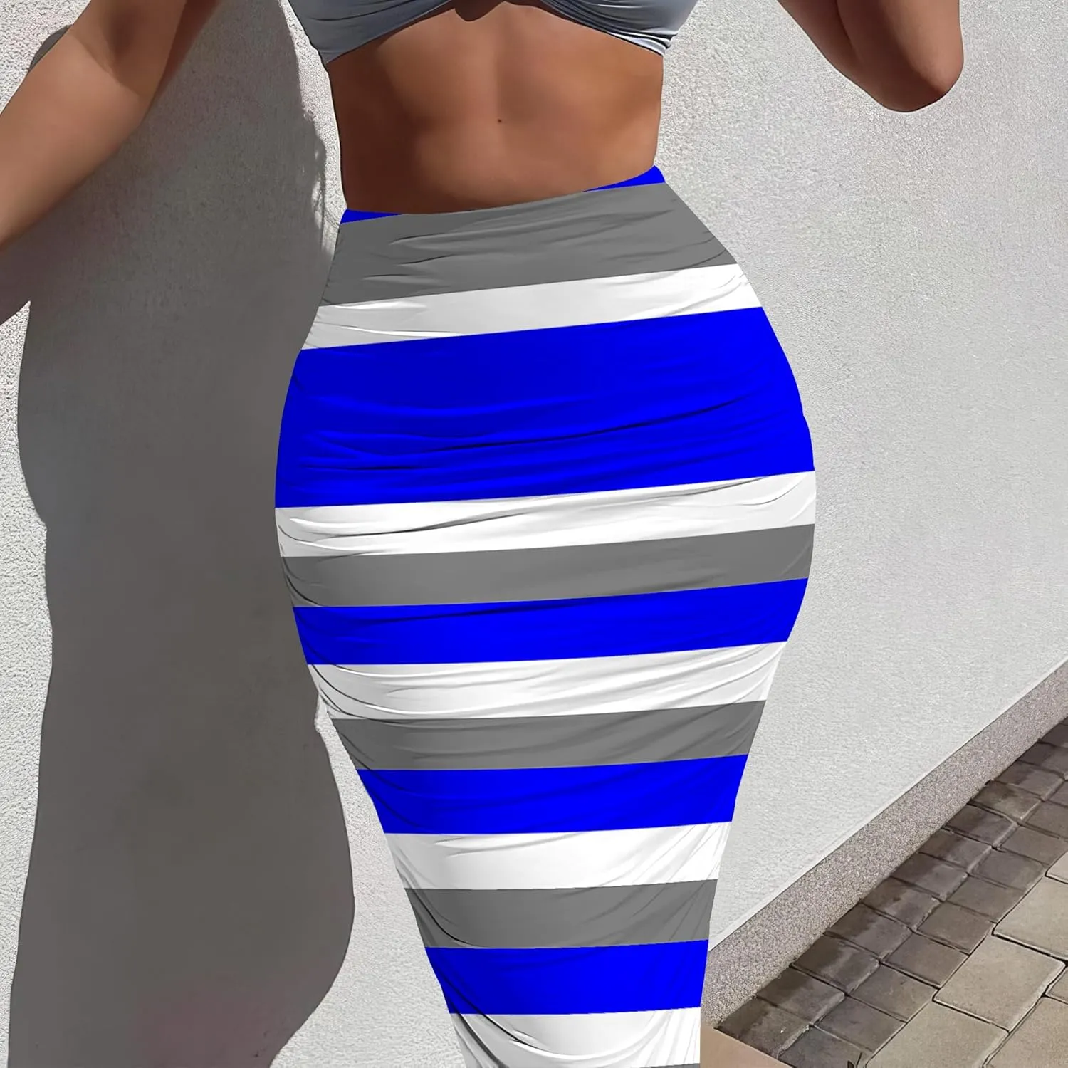 Women's Plus Size Midi Skirt Ruched Bodycon High Waist Wrap Long Skirts Slim fit Party Club Night Out Pencil Skirt