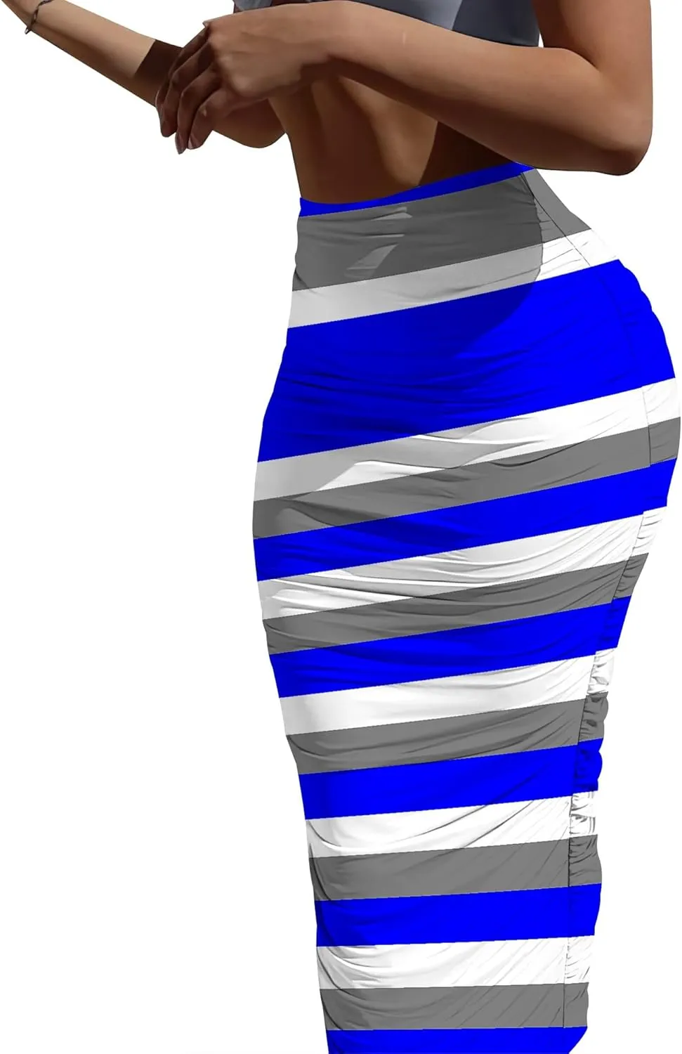 Women's Plus Size Midi Skirt Ruched Bodycon High Waist Wrap Long Skirts Slim fit Party Club Night Out Pencil Skirt