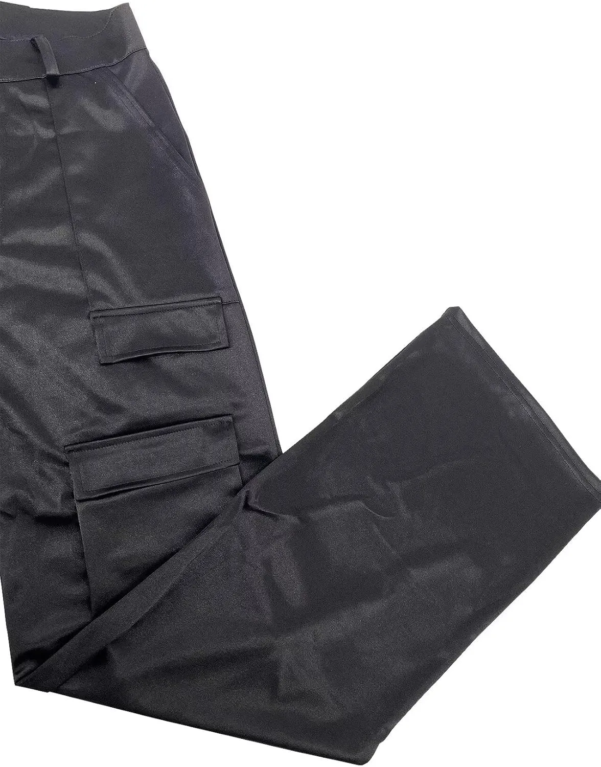 Women's Shiny Satin Cargo Pants Silky Metallic Extra Long Casual Trousers with Multi Pockets