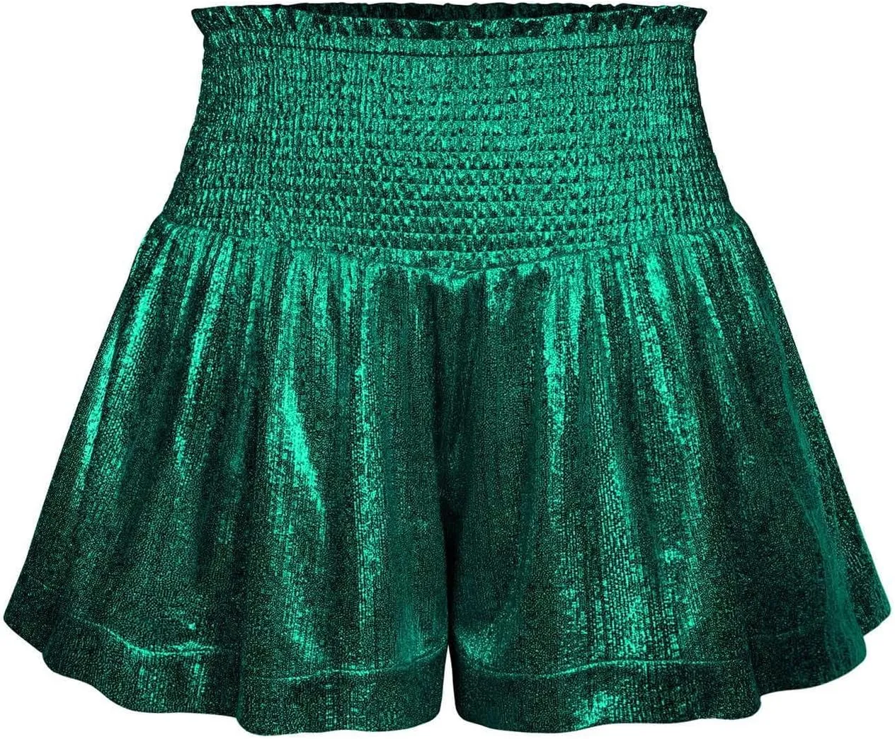 Women's Skirt Casual Loose and Elastic Waist Flash Shorts Metallic Fashion Pleated Waist Short High Skirt for