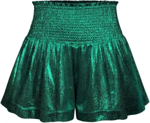 Women's Skirt Casual Loose and Elastic Waist Flash Shorts Metallic Fashion Pleated Waist Short High Skirt for