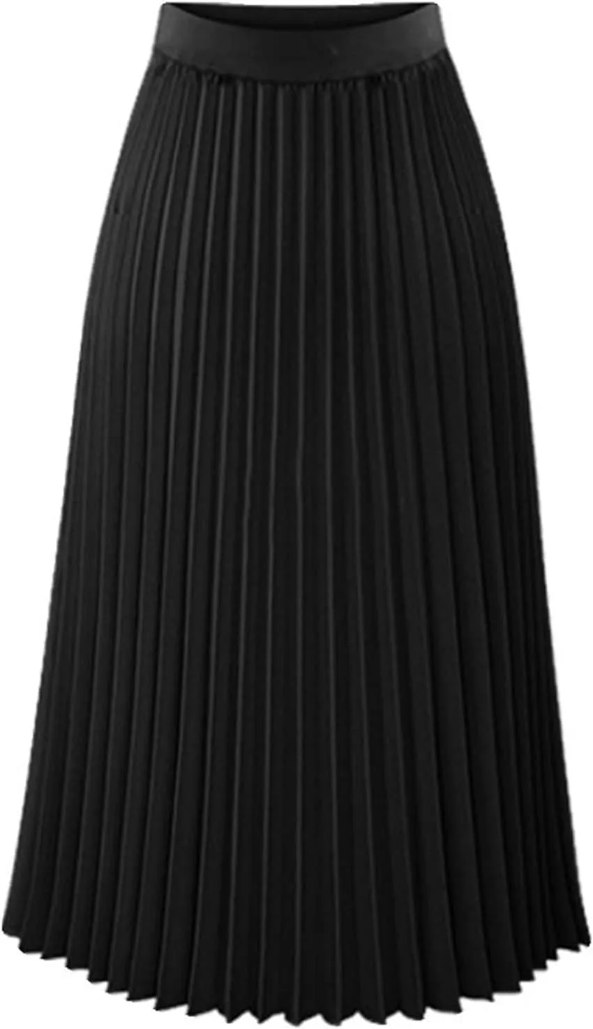 Women's Skirts Trendy Summer Casual Loose Elastic High Waist Solid Color Pleated Sun Beach Midi Skirt, S-XL