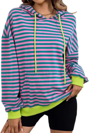 Womens Stripe Hoodies Oversized Sweatshirts Striped Color Block Drawstring Loose Pullover 2024 Fall Casual Hoodie Y2K