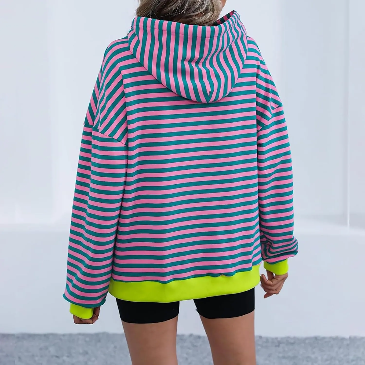 Womens Stripe Hoodies Oversized Sweatshirts Striped Color Block Drawstring Loose Pullover 2024 Fall Casual Hoodie Y2K