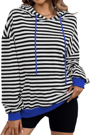 Womens Stripe Hoodies Oversized Sweatshirts Striped Color Block Drawstring Loose Pullover 2024 Fall Casual Hoodie Y2K