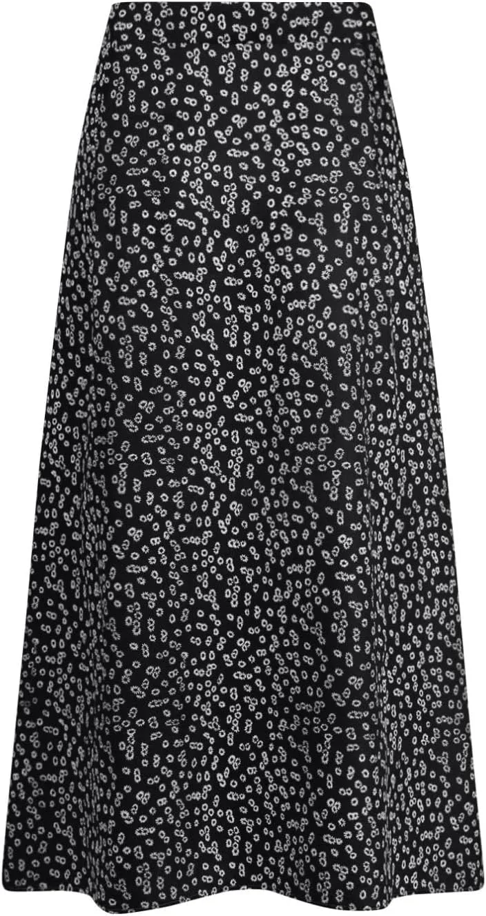 Women's Summer Casual Loose Trendy Elastic High Waist Floral Print Bohemian Split Sun Beach Midi Skirts, S-3XL