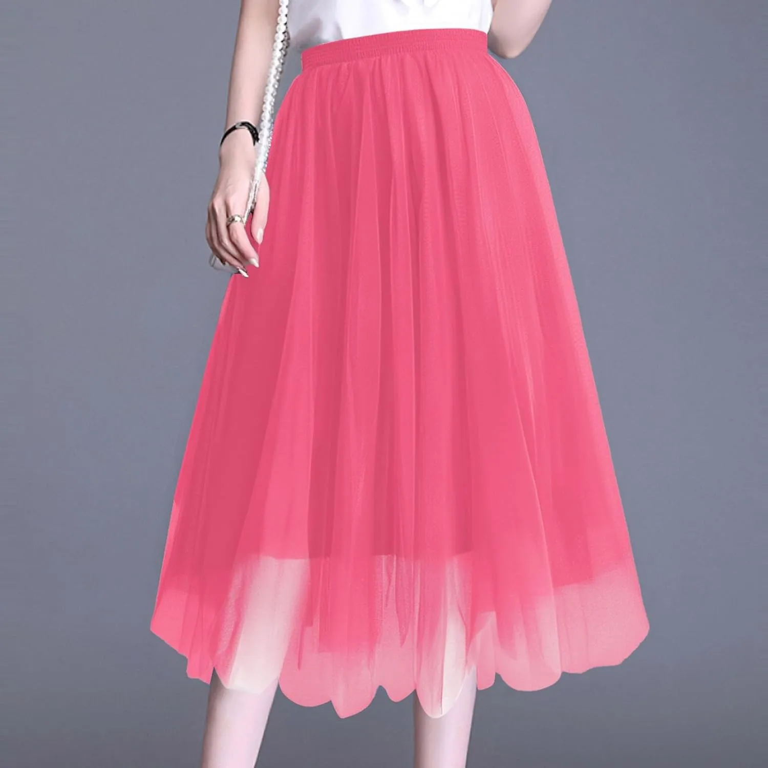 Women's Summer Casual Loose Trendy Elastic High Waist Solid Color Long Maxi Party Dance Fluffy Mesh Tulle Skirts 2025