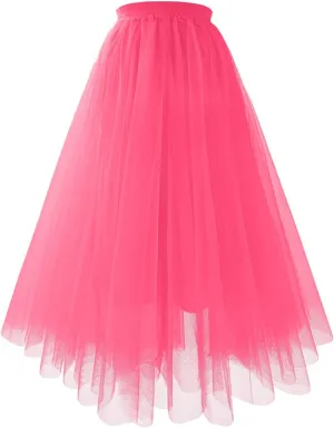 Women's Summer Casual Loose Trendy Elastic High Waist Solid Color Long Maxi Party Dance Fluffy Mesh Tulle Skirts 2025