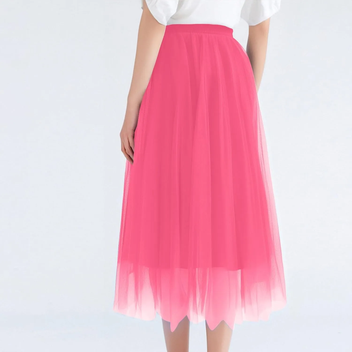 Women's Summer Casual Loose Trendy Elastic High Waist Solid Color Long Maxi Party Dance Fluffy Mesh Tulle Skirts 2025