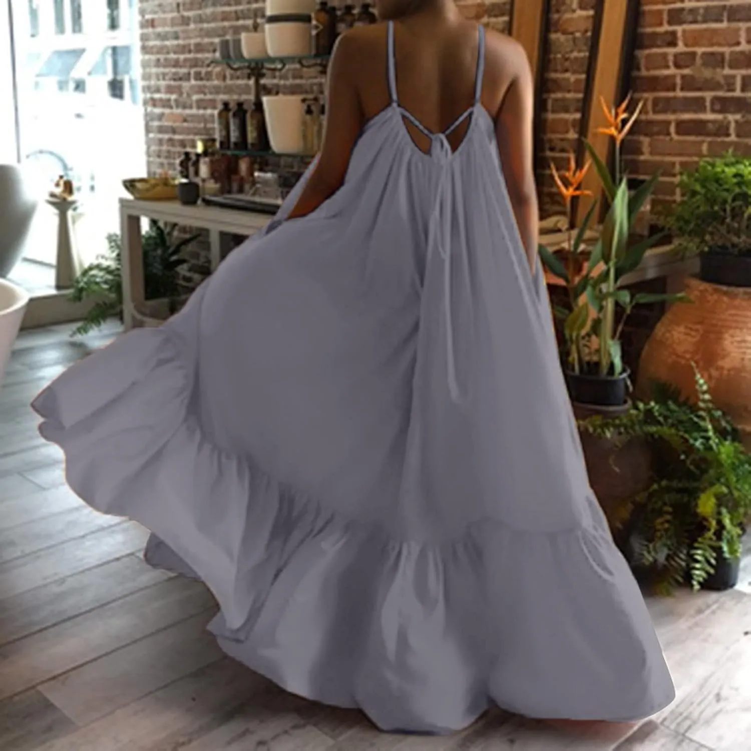 Womens Summer Maxi Dresses Sexy Spaghetti Strap Sleeveless Long Dress Sundress Tiered Ruffle Boho Cami Beach Dress