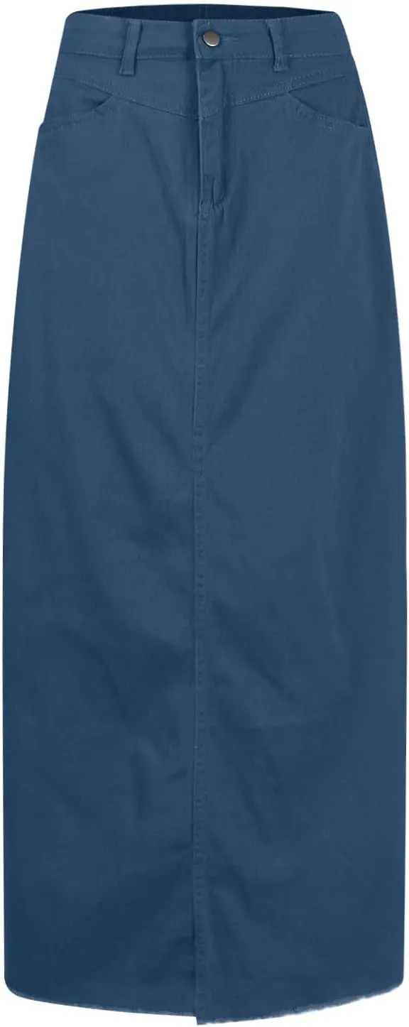 Women's Summer Skirts 2025 Casual Loose Trendy Elastic Waist Solid Color Sun Beach Long Maxi Denim Skirt, S-XL