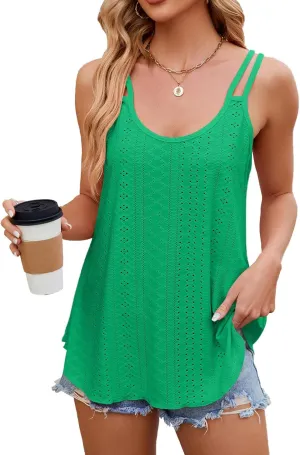 Womens Summer Tank Tops Eyelet Embroidery Sleeveless Camisole Scoop Neck Loose Casual Flowy Tops