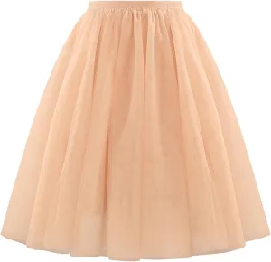 Women's Sundresses Summer Casual Loose Trendy Elastic High Waist Solid Color Party Dance Fluffy Mesh Tulle Skirts 2025, S-2XL