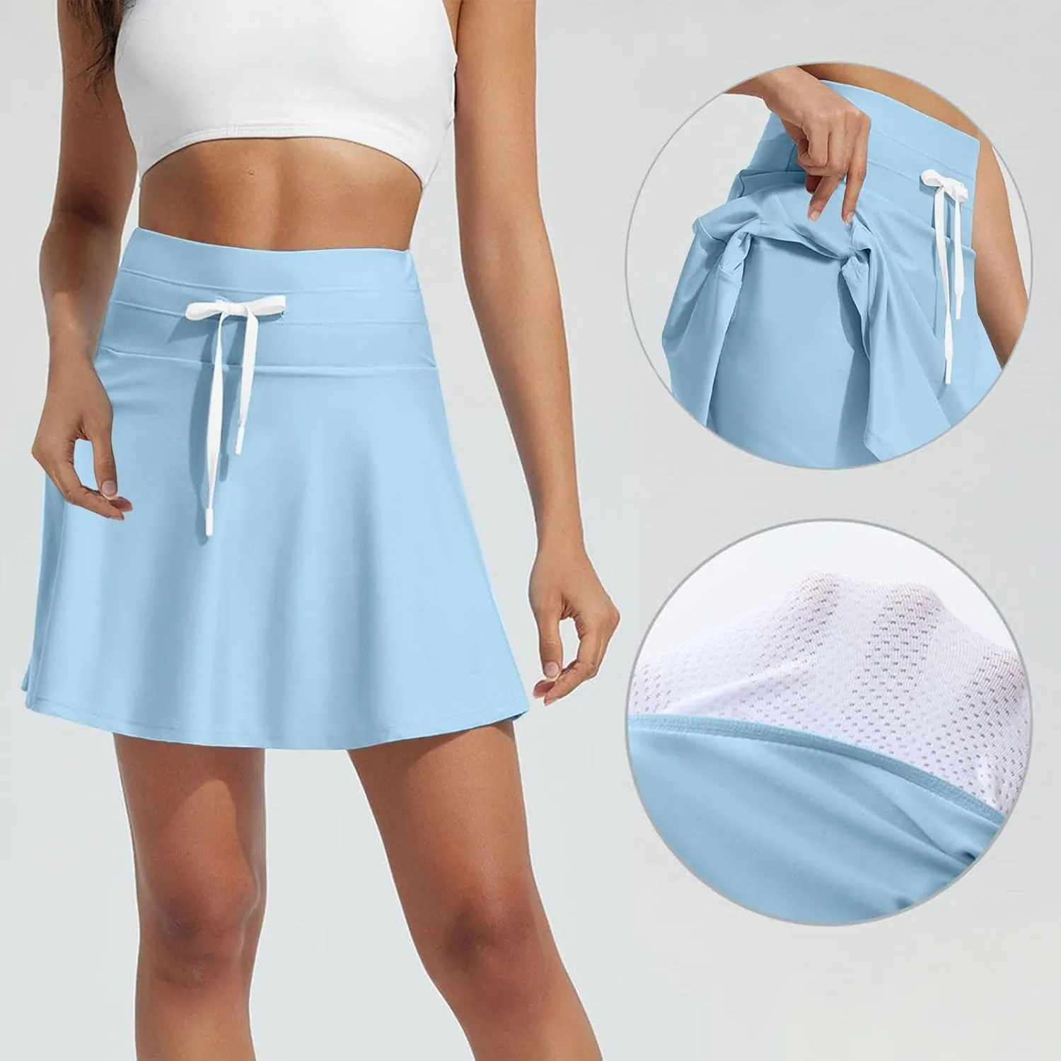 Women's Swim Skirt Quick Dry Workout High Waisted Skirts Drawstring Sports Beach Cute Pure Smooth Skirt 2025 New