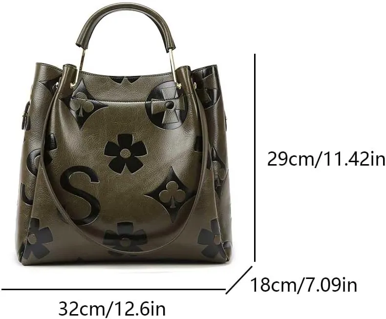 Women's Top Handle Handbags Leather Tote Bag for Women Trendy Bucket Bag Floral Embossed Shoulder Satchel Purses
