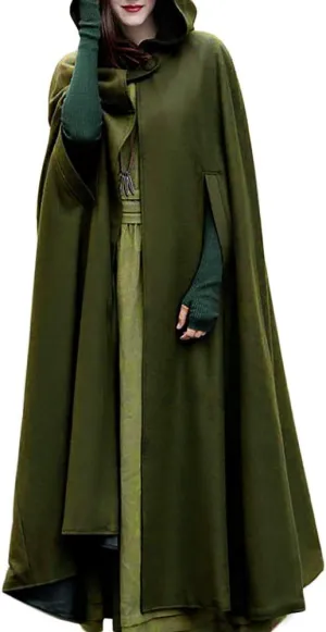 Women's Trench Coat Gothic Long Cloak Autumn And Winter Hoodies Robe Wool Blend Hooded Cape Poncho Maxi Cloak Coat