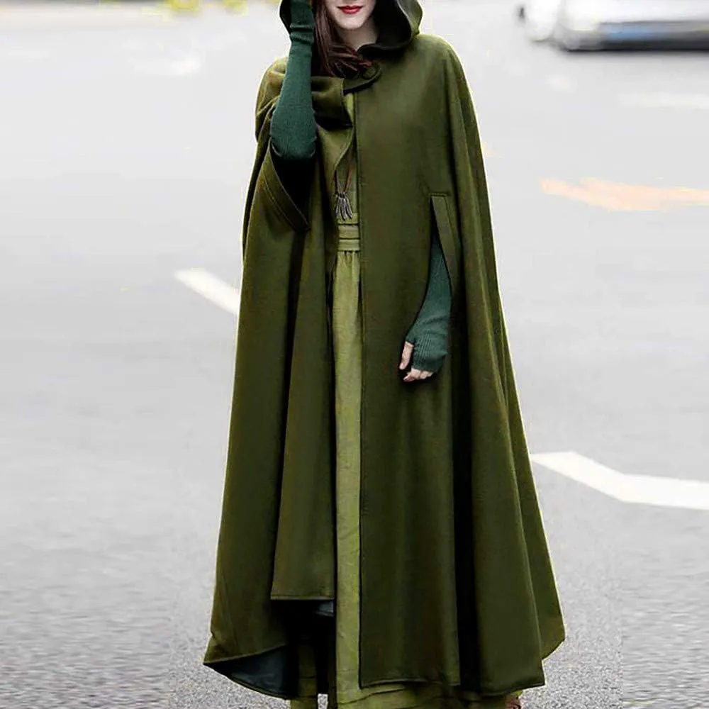Women's Trench Coat Gothic Long Cloak Autumn And Winter Hoodies Robe Wool Blend Hooded Cape Poncho Maxi Cloak Coat