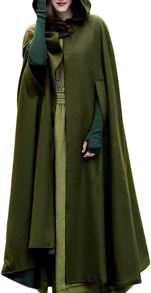 Women's Trench Coat Gothic Long Cloak Autumn And Winter Hoodies Robe Wool Blend Hooded Cape Poncho Maxi Cloak Coat