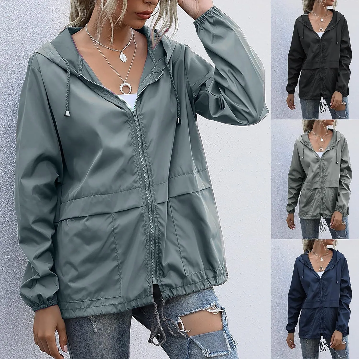 Women's Waterproof Rain Jacket Lightweight Hooded Raincoat for Hiking Travel Outdoor Windbreaker Travel Jacket (S-2XL)