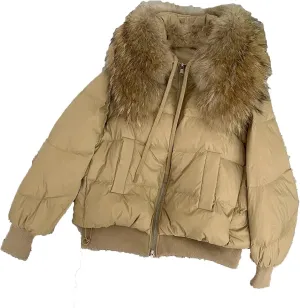 Women's Winter Cotton Padded Jacket Large Thick Warm Coat Short Duck Down Outerwear Brown Gray
