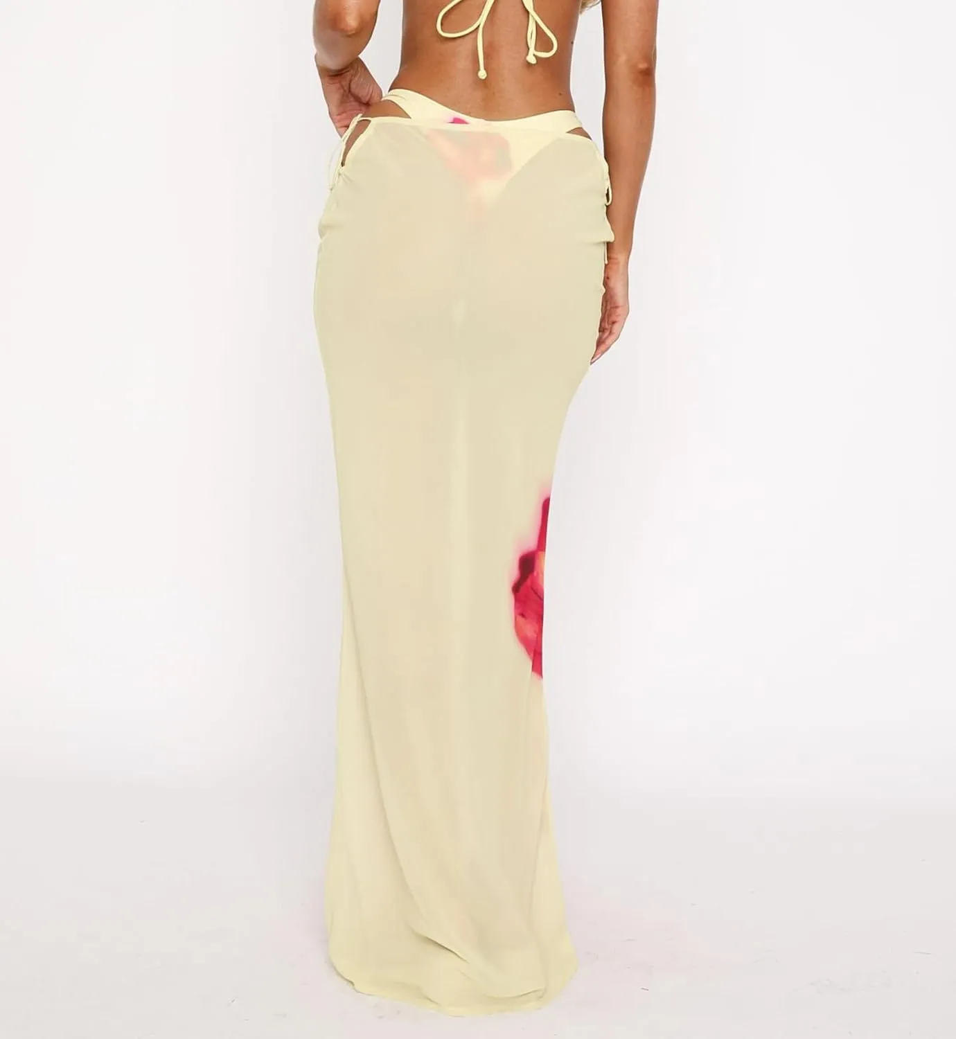 Women's Y2K Sheer Mesh Long Maxi Skirts Mid Waisted Cover Up See-Through Summer Skirts Beach Flowy Tulle Skirts