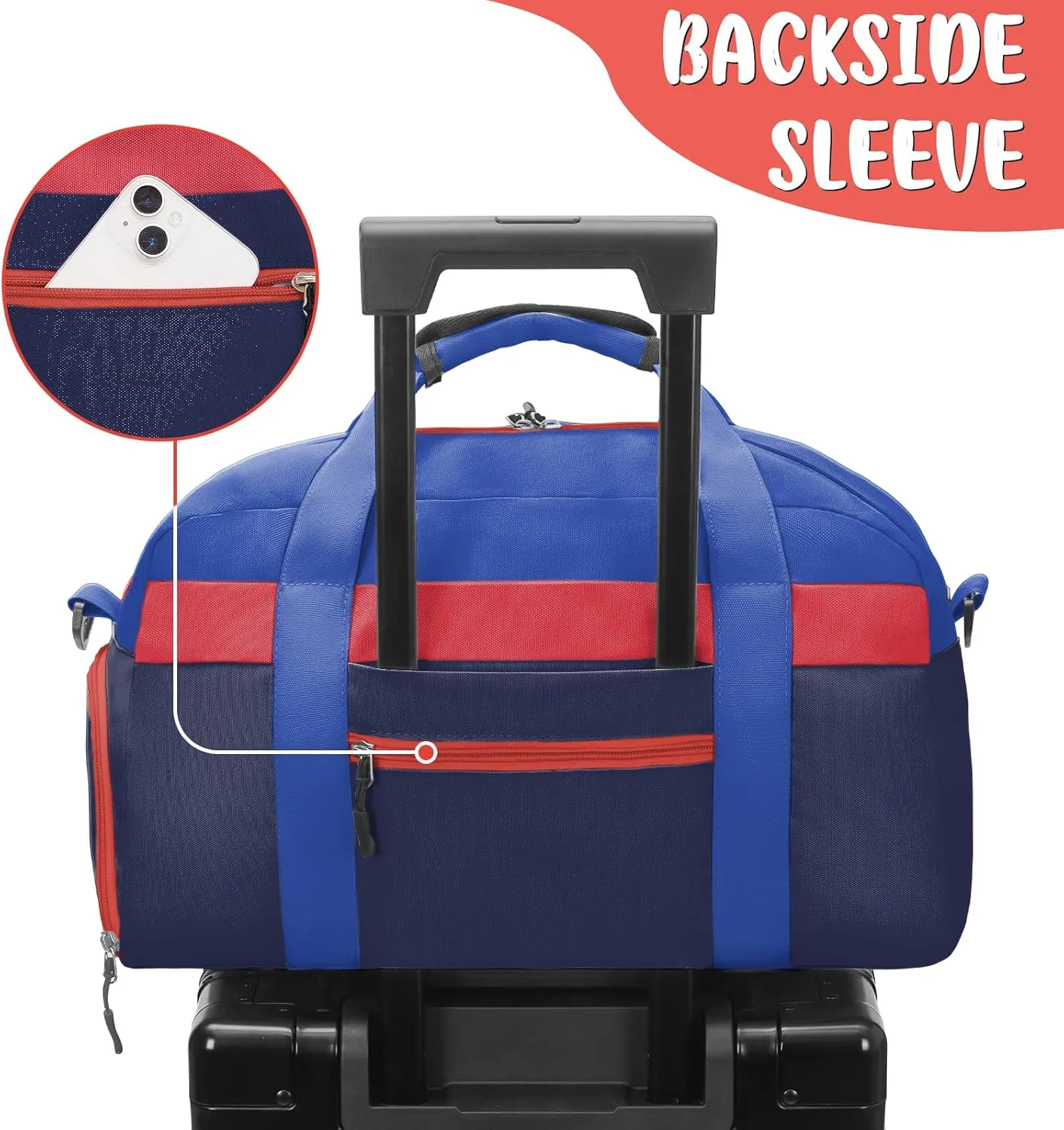 WOOMADA Travel Duffle Bag, Weekend Bag with Wet Pocket & Trolley Sleeve, Overnight Bag With Shoe Compartment, Fit for Sports Practice, Travel and Gifts(navy blue)