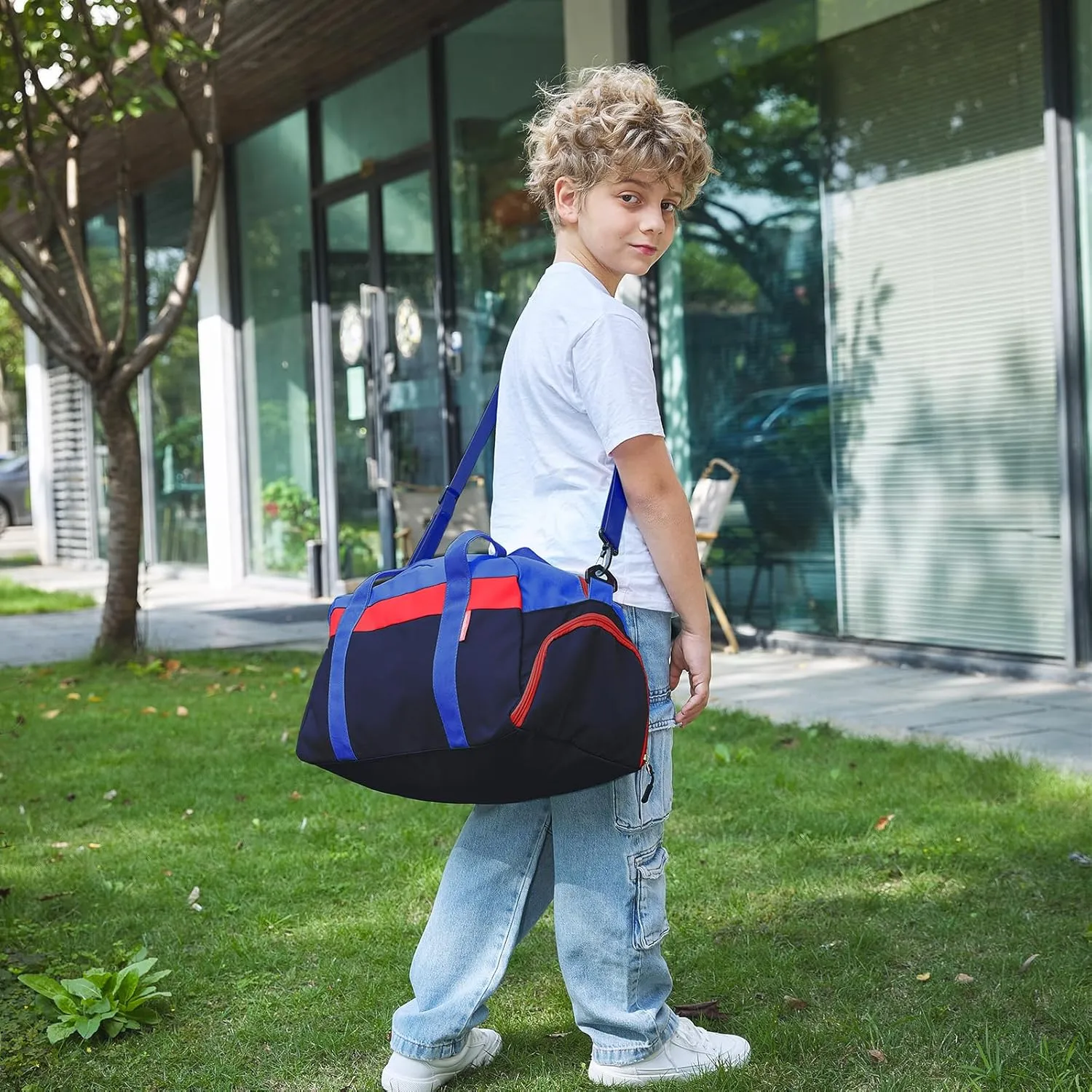 WOOMADA Travel Duffle Bag, Weekend Bag with Wet Pocket & Trolley Sleeve, Overnight Bag With Shoe Compartment, Fit for Sports Practice, Travel and Gifts(navy blue)