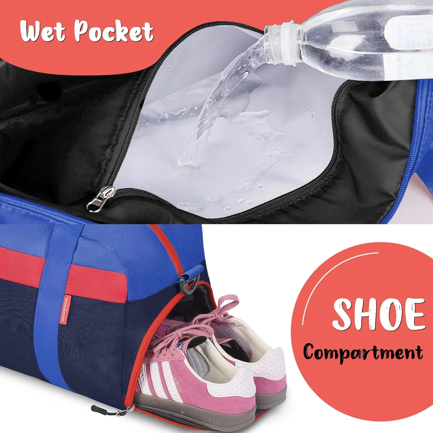 WOOMADA Travel Duffle Bag, Weekend Bag with Wet Pocket & Trolley Sleeve, Overnight Bag With Shoe Compartment, Fit for Sports Practice, Travel and Gifts(navy blue)