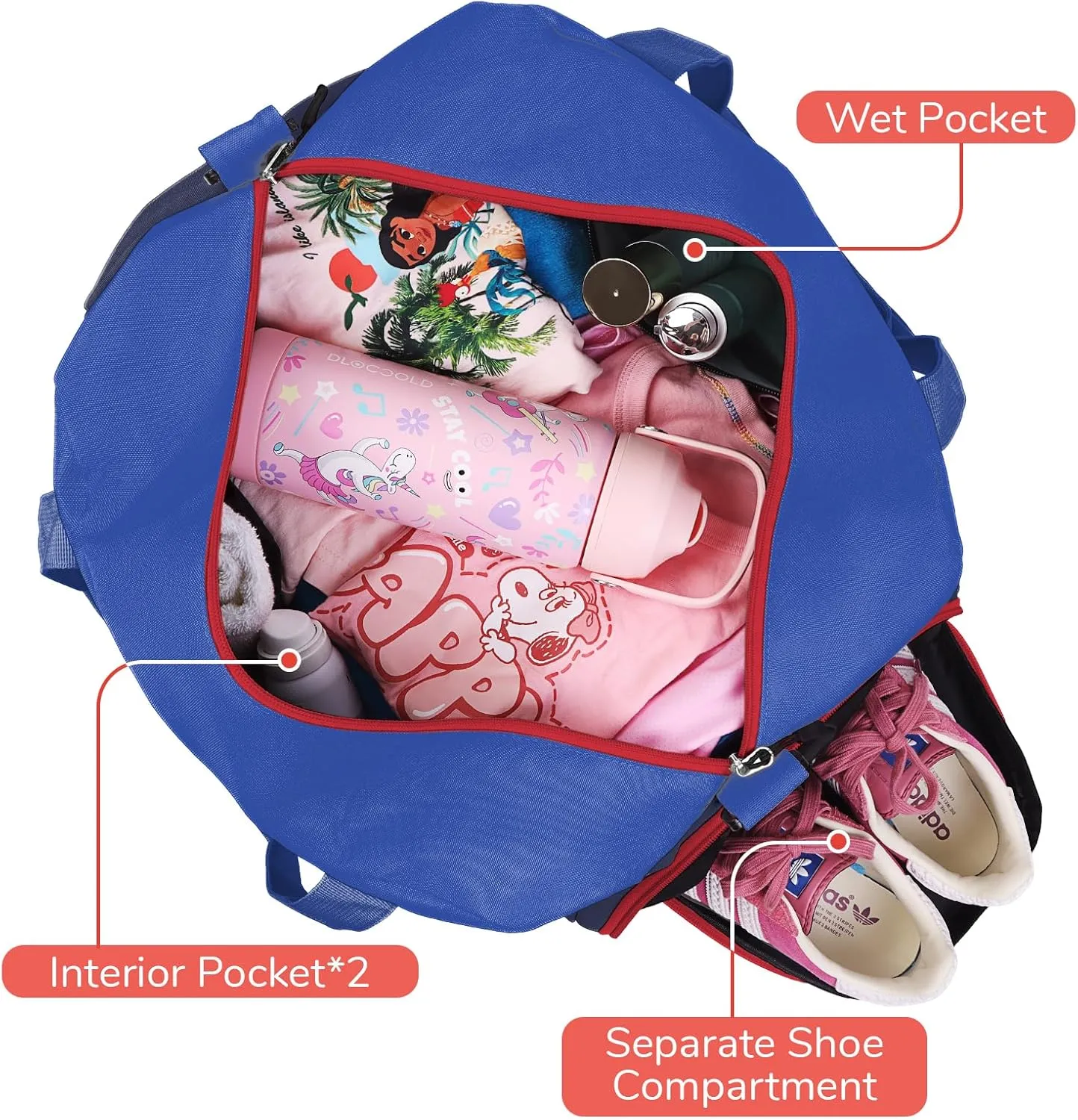 WOOMADA Travel Duffle Bag, Weekend Bag with Wet Pocket & Trolley Sleeve, Overnight Bag With Shoe Compartment, Fit for Sports Practice, Travel and Gifts(navy blue)