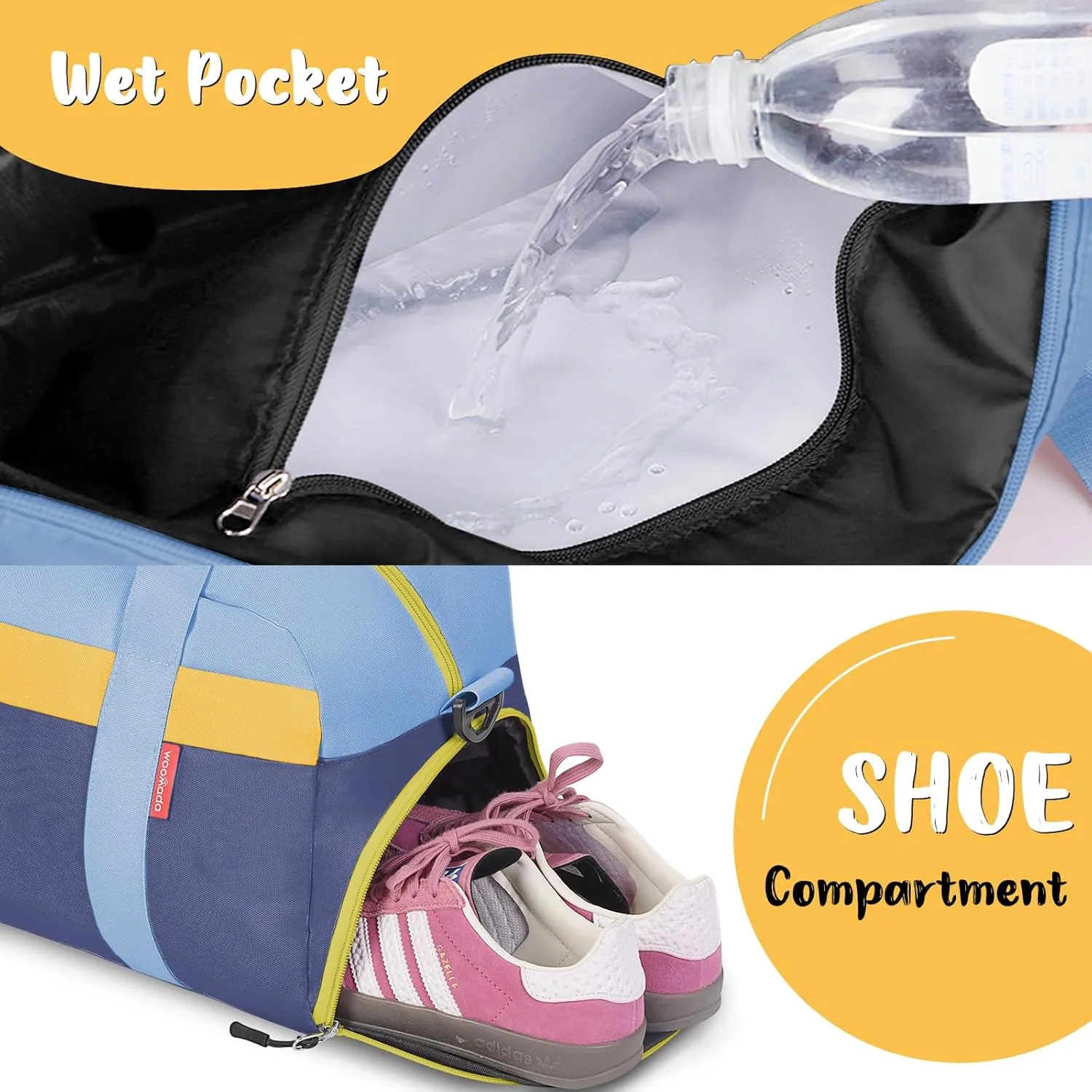 WOOMADA Travel Duffle Bag, Weekend Bag with Wet Pocket & Trolley Sleeve, Overnight Bag With Shoe Compartment, Fit for Sports Practice, Travel and Gifts(sky blue)