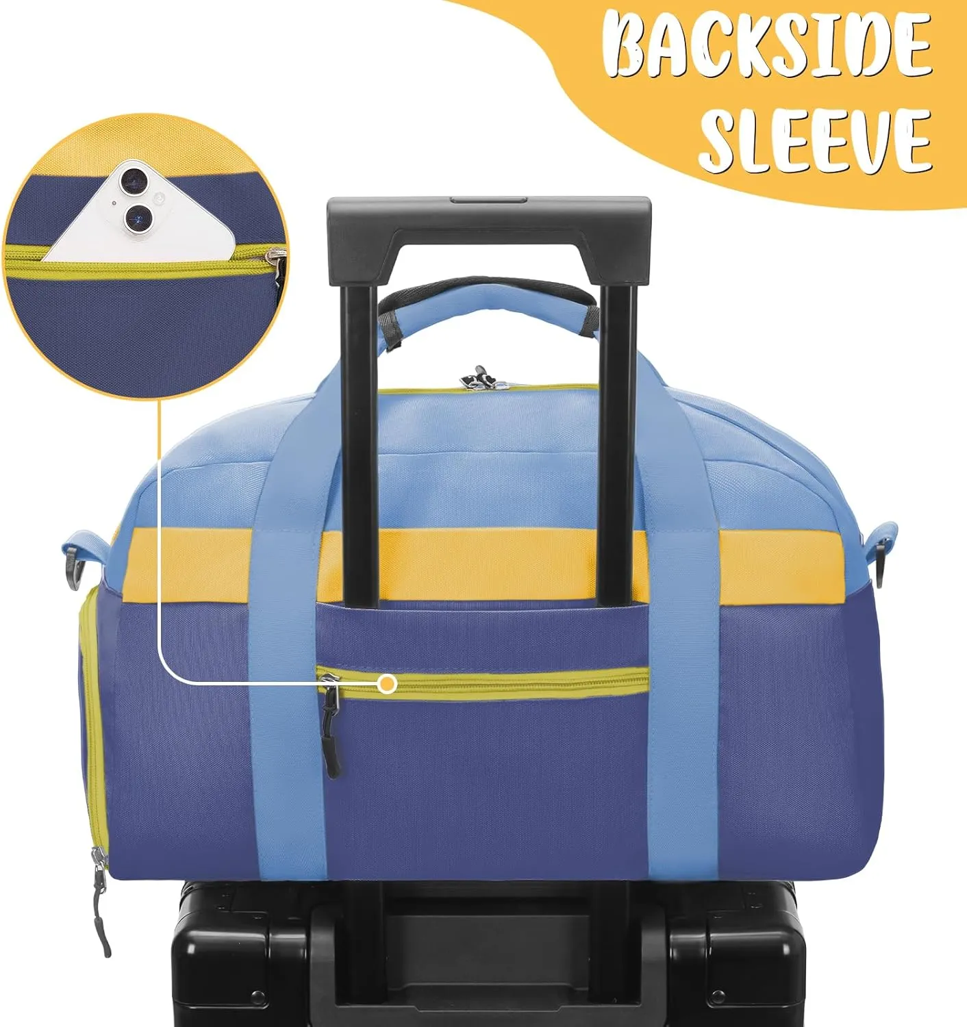 WOOMADA Travel Duffle Bag, Weekend Bag with Wet Pocket & Trolley Sleeve, Overnight Bag With Shoe Compartment, Fit for Sports Practice, Travel and Gifts(sky blue)