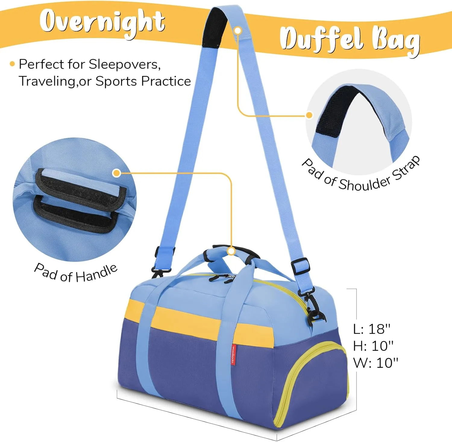 WOOMADA Travel Duffle Bag, Weekend Bag with Wet Pocket & Trolley Sleeve, Overnight Bag With Shoe Compartment, Fit for Sports Practice, Travel and Gifts(sky blue)